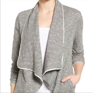 Knit Front Drape Sweater Blazer w Buttons PETITE